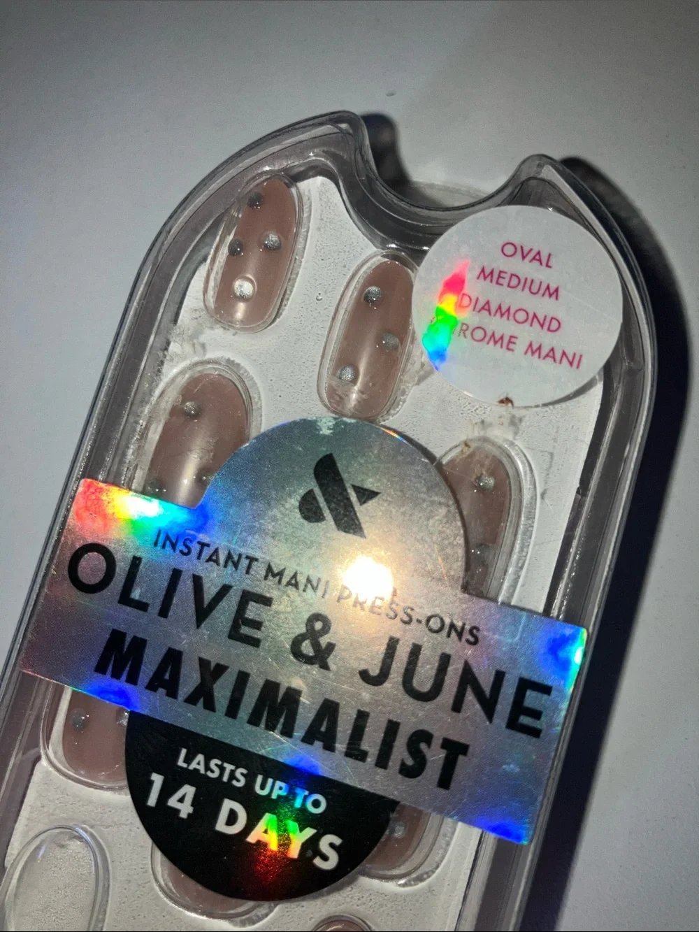 Maximalist Press-On Nails in Nude with Diamond Accents